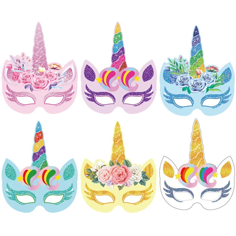 6PCS/12PCS Unicorn Masks Toy Girls Rainbow Unicorn Party Masks Kids Birthday Party Favors Supplies