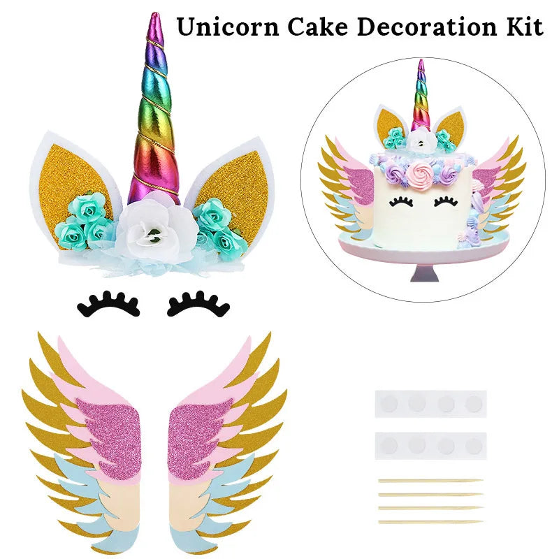 Rainbow Cake Toppers Baby Shower Girl 1st Birthday Party DIY Decoration Kid Cupcake Wrapper Wedding Unicorn Theme Party Supplies