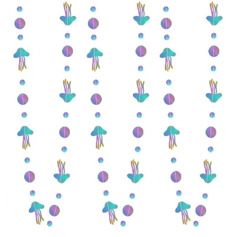 4M Mermaid Themed Silver Dazzling Gradient Pendant Banner Mermaid Bubbles Shell Banner Children's Day Birthday Party Decorations