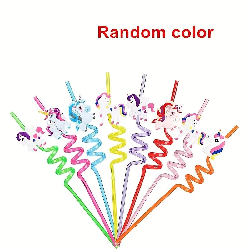 4pcs Multi themed Cute Party Straws,Unicorn Mermaid Dinosaur Party Straw,Reusable Plastic Straws for Kids Birthday Decor Gifts