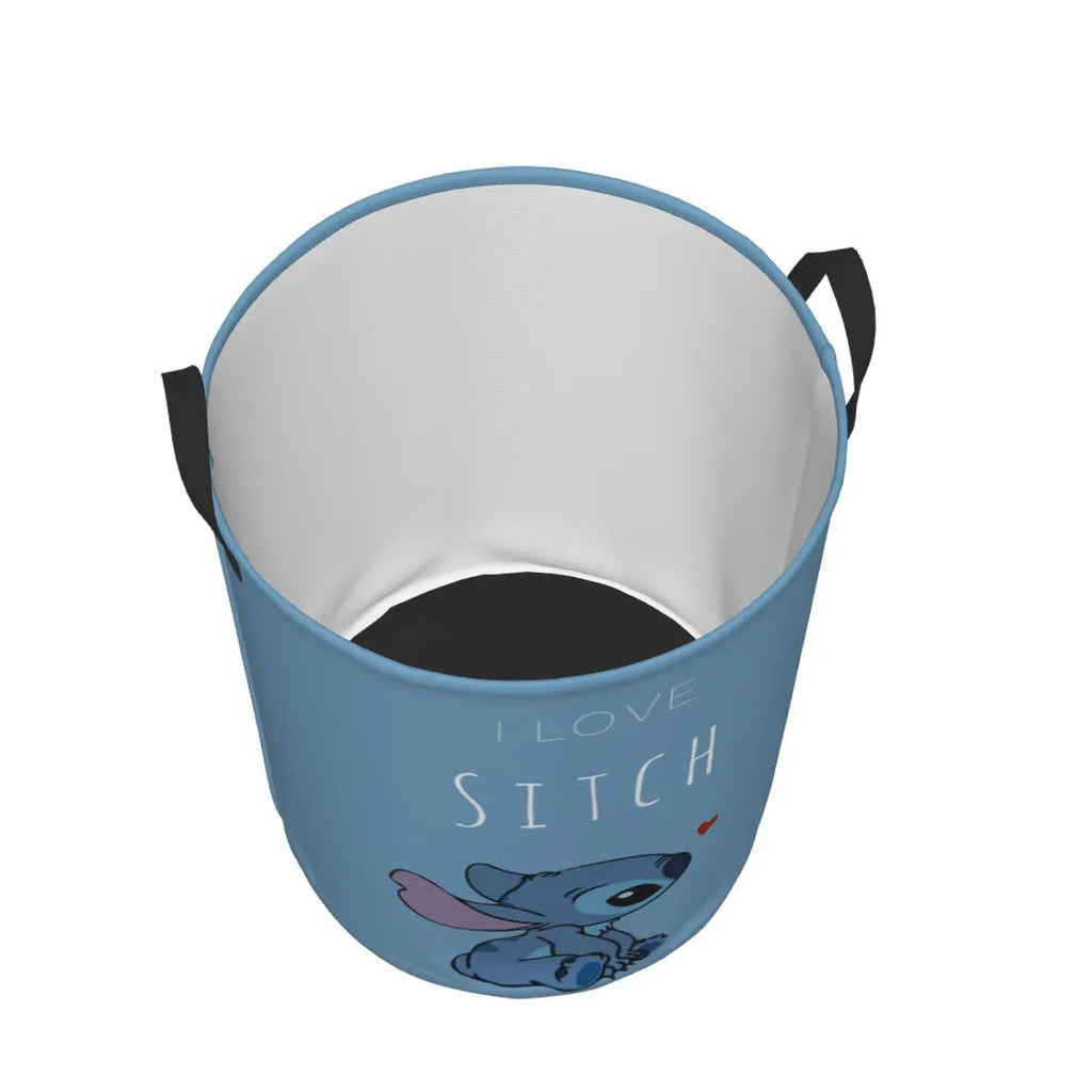 Custom I Love Stitch Laundry Basket Collapsible Toy Clothes Hamper Storage Bin for Kids Nursery
