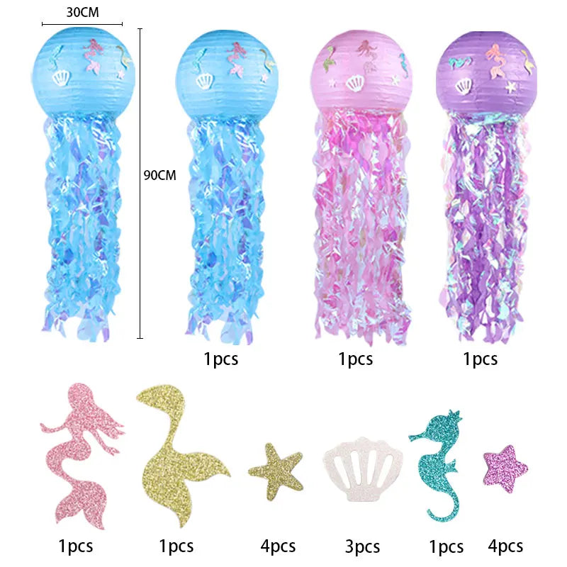 Mermaid Jellyfish Paper Lantern DIY Hanging Little Mermaid Theme Under The Sea Wedding Birthday Party Decoration Supplies