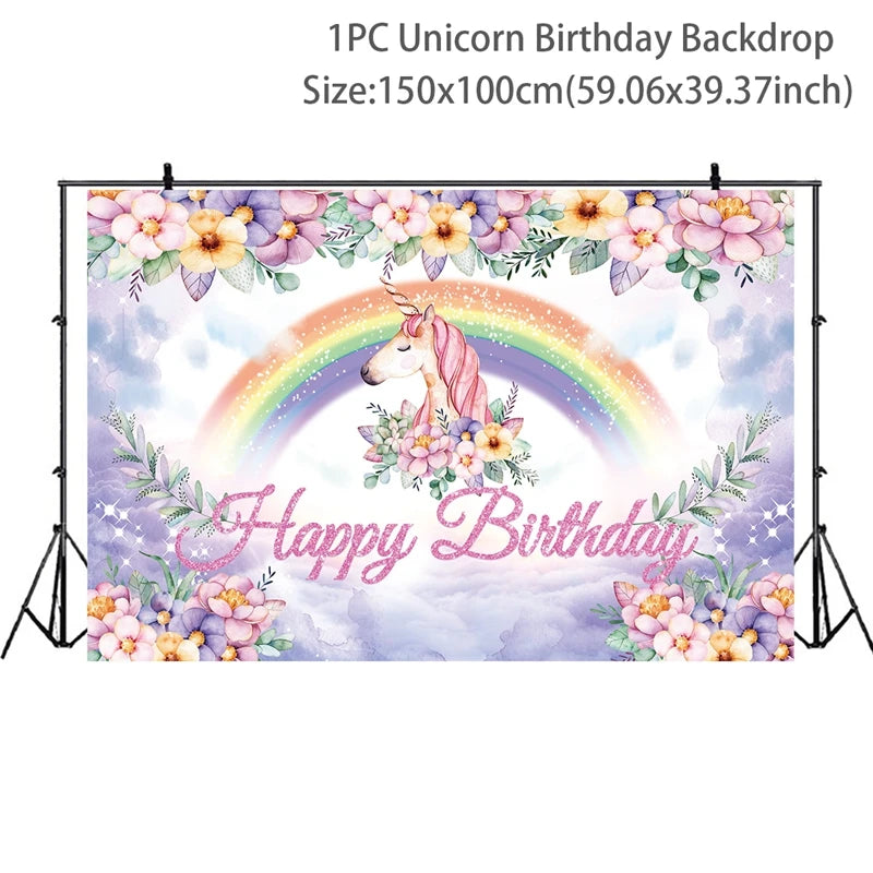 Rainbow Unicorn Disposable Tableware Background Unicorn Birthday Party Decorations Kids Baby Shower Girl Birthday Party Supplies