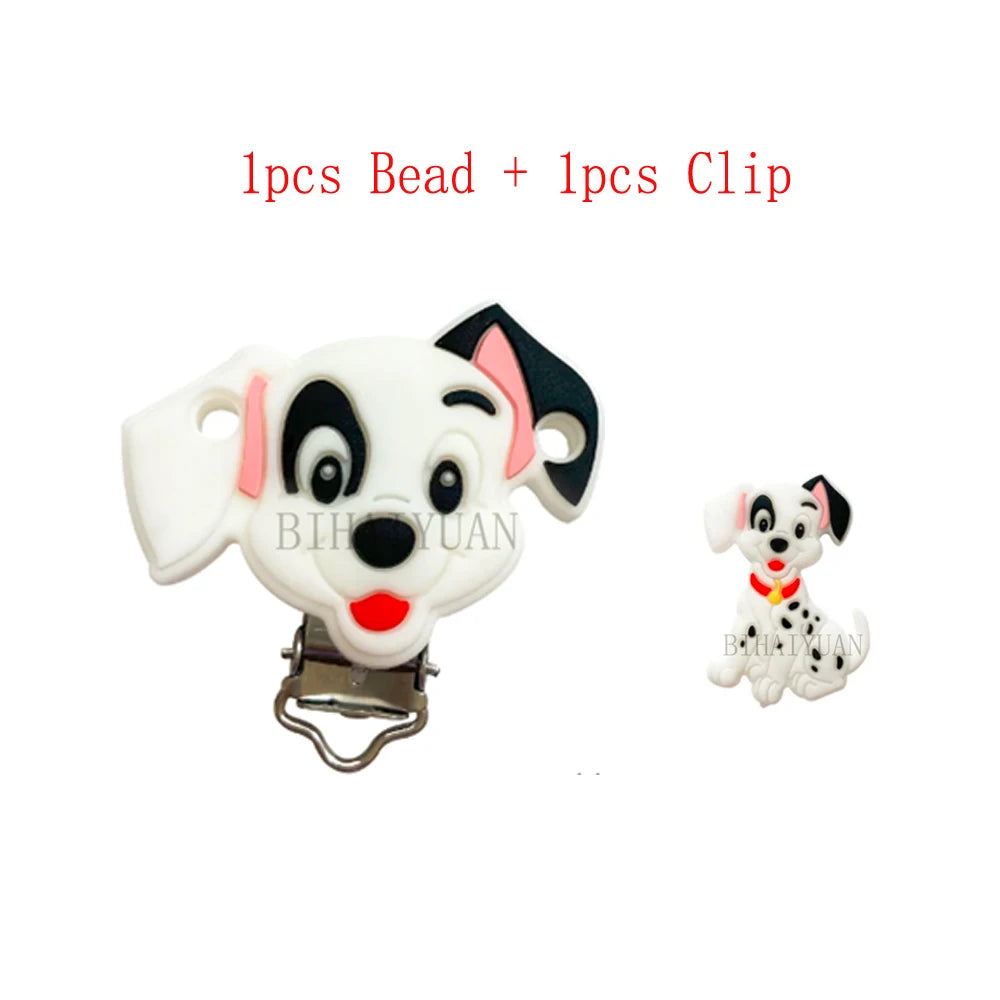 2pcs one set Moana Simba Dumbo marie cat Stitch 101dog Silicone clip Focal Beads Pacifier Chain Clips Toy Jewelry Accessories