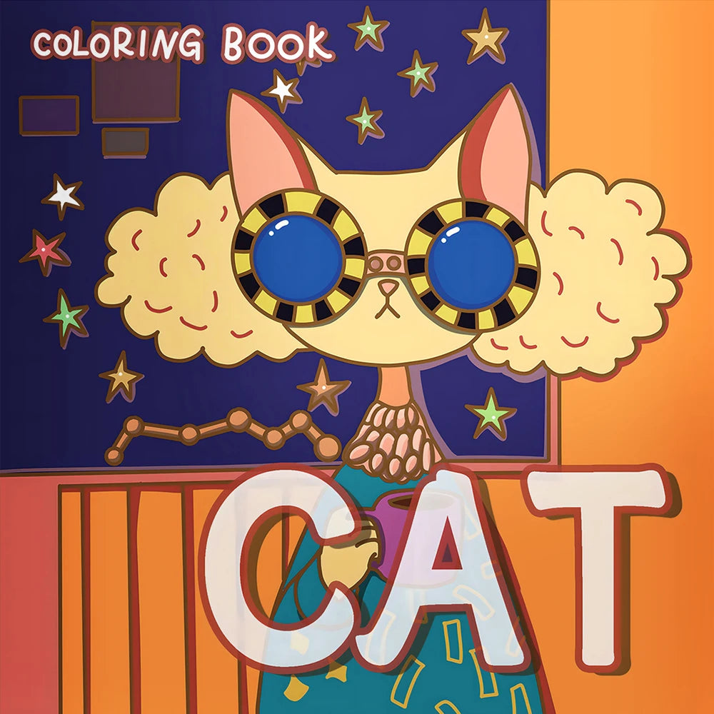 1 pc Cartoon Cat Coloring Book 24 Pages illustration Cute Relax Self-painting Art Colouring Book For Adults And Teens