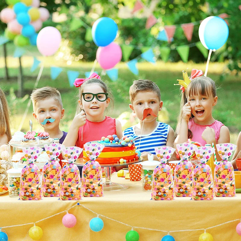 25/50pcs Rainbow Polka Dot Candy Cookie Bag Birthday Party Biscuit Gift Packaging Cellophane Bags Wedding Baby Shower Supplies