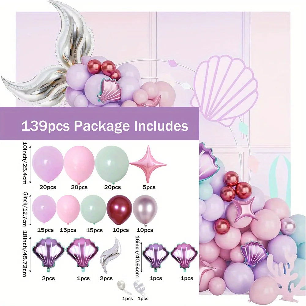 99PCS Mermaid Themed Balloon Garland Arch Set Suitable for Birthday Parties and Celebration Decorations, Indoor and Outdoor Use