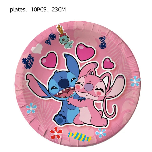 Lilo & Stitch Birthday Decorations Pink Girls Paper Cups Plates Napkins Cake Topper Tableware Set Balloons Decor Party Supplies