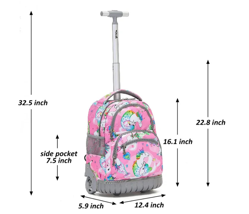 Children Rolling Backpack 16 inch Set 3 in 1 with Lunch Bag  Pencil Case for Girls Kids Travel Trolley Rolling Luggage Suitcase