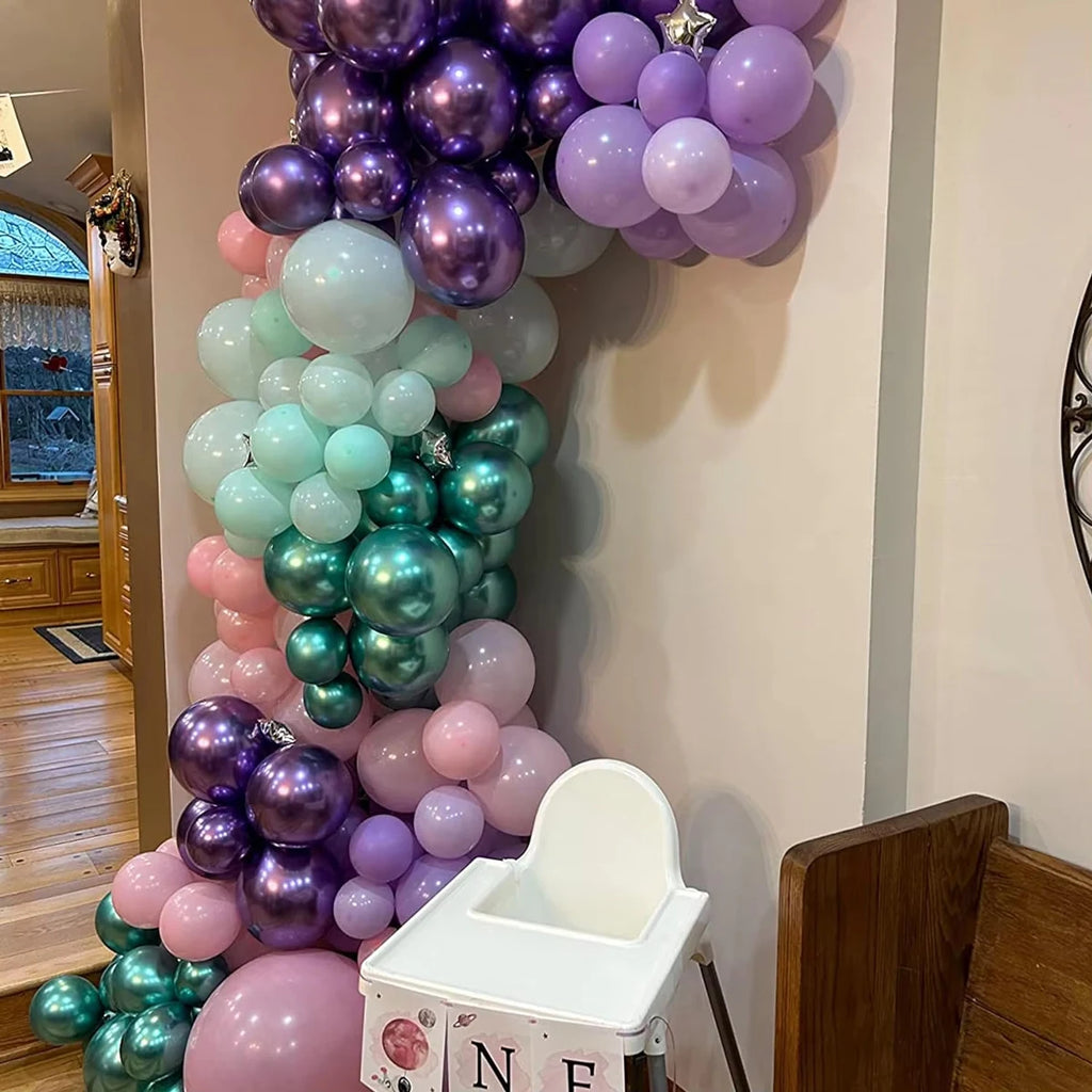62PCS Metal Purple Green Latex Balloon Wreath Arch Kit Mermaid Theme, Wedding, Birthday Party Decoration