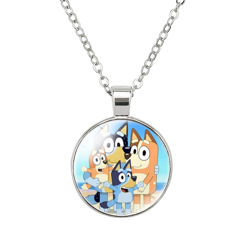 45Cm Bluey Circle Shape Necklace Bingo Family Pendant for Kids Cartoon Handmade Necklace Jewelry Birthday Gifts Toys