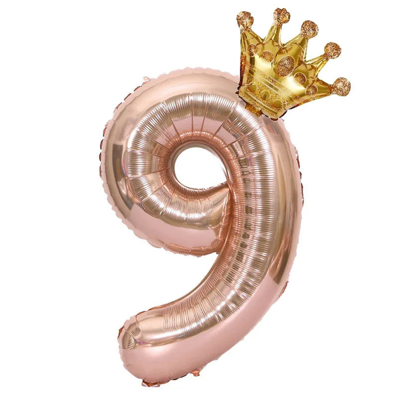 32 inch Rose Gold Crown Digital Balloon Set BOYS AND GIRLS Big  Number Foil  Balloon 0-9 Birthday Decoration
