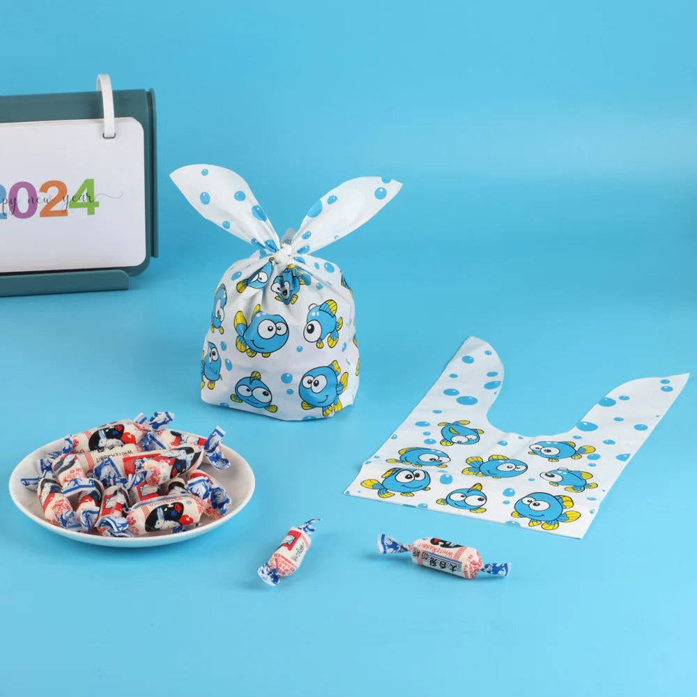 10/25/50pcs Plastic Candy Bags Cookie  Cute Carton Rabbit Ear Bags Biscuits Snack Baking Packing Supplies Kids Gifts Wholesale