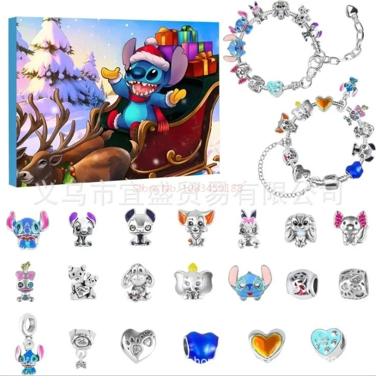 New Hot Stitch Mickey Christmas Advent Calendar Bracelets 24 Days Xmas Countdown Calendar Diy Jewelry Making Kit Girl Xmas Gifts