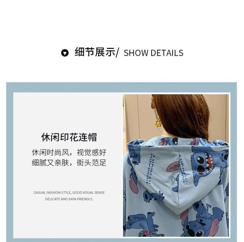 New Lilo and Stitch Hooded Sweatshirt Kawaii Women's Loose Top Thin Design Anime Printed Accessories Cartoon Cardigan Jacket