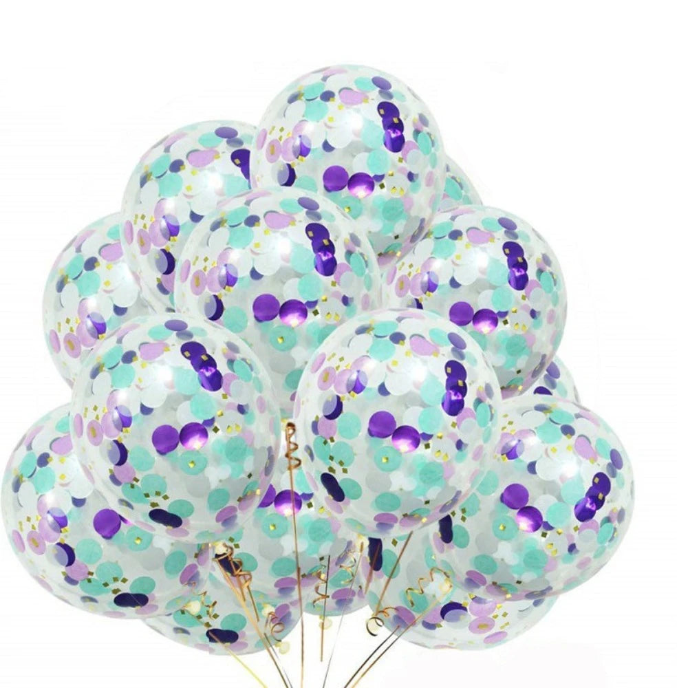10PCS/PACK 12 inch Mermaid Theme Latex Confetti Balloons Mermaid Party Decoration Globos for Girl Mermaid Birthday Party Decor