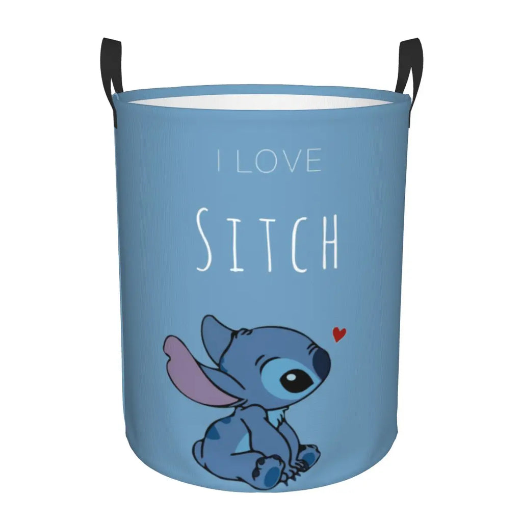 Custom Stitch Kiss Angel Love Heart Anime Laundry Hamper Large Clothes Storage Basket Toy Bin Organizer for Boy Girl