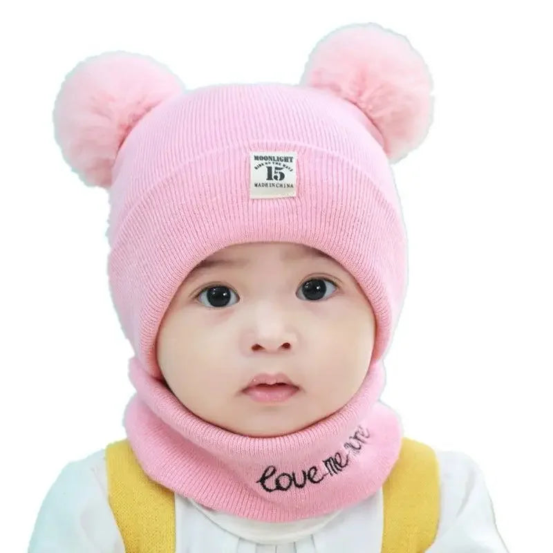 Winter Children Warm Baby Knitted Hats with Pom Pom Kids Knit Beanie Hats Solid Color Children's Hat for Boys Girls Accessories