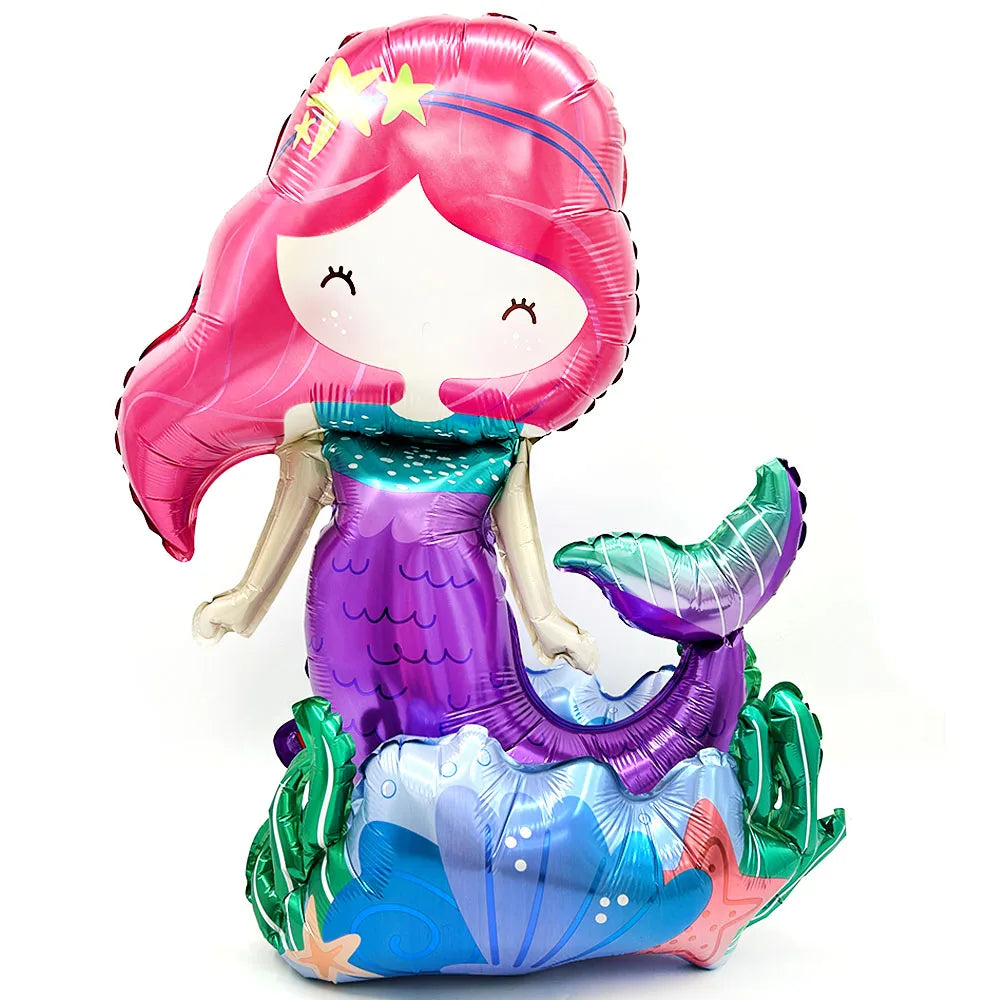 Standing Aluminum Film Smile Mermaid Balloon Children Birthday Partry Decor Supplies Lovely Surprise Toy Baby Shower Balloon