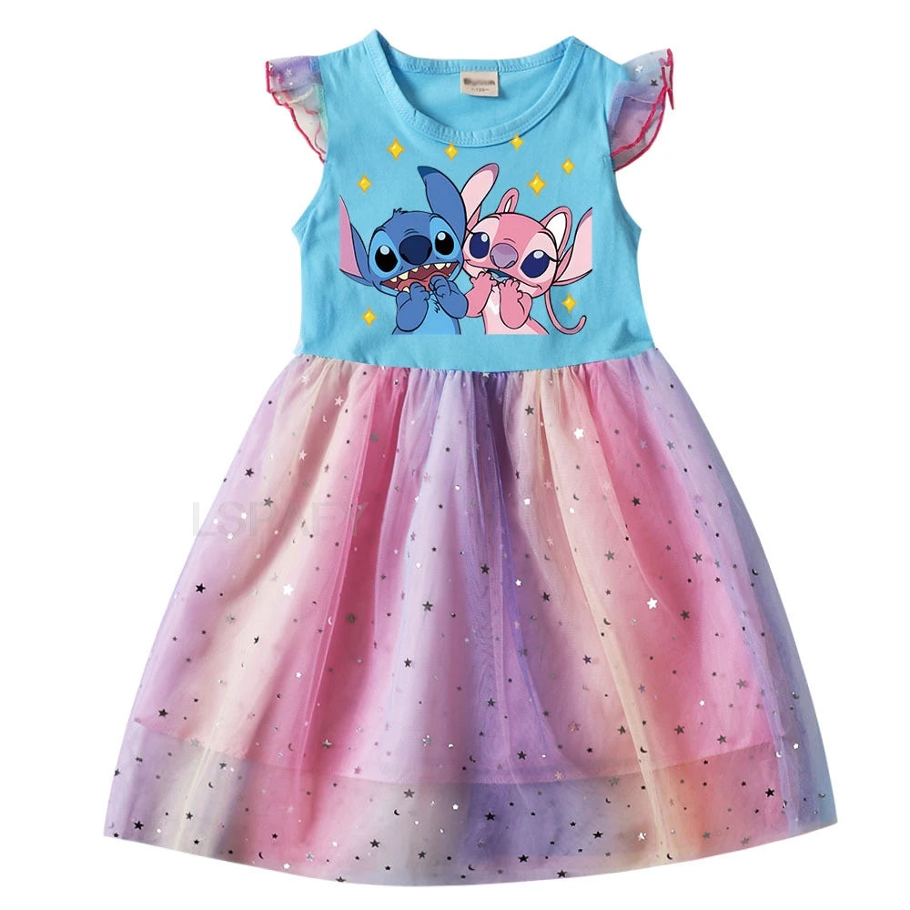Lilo And Stitch Print Baby Girl Dresses Baby Kids Clothes Carnival Cosplay Costume Birthday Children Party Princess Dress