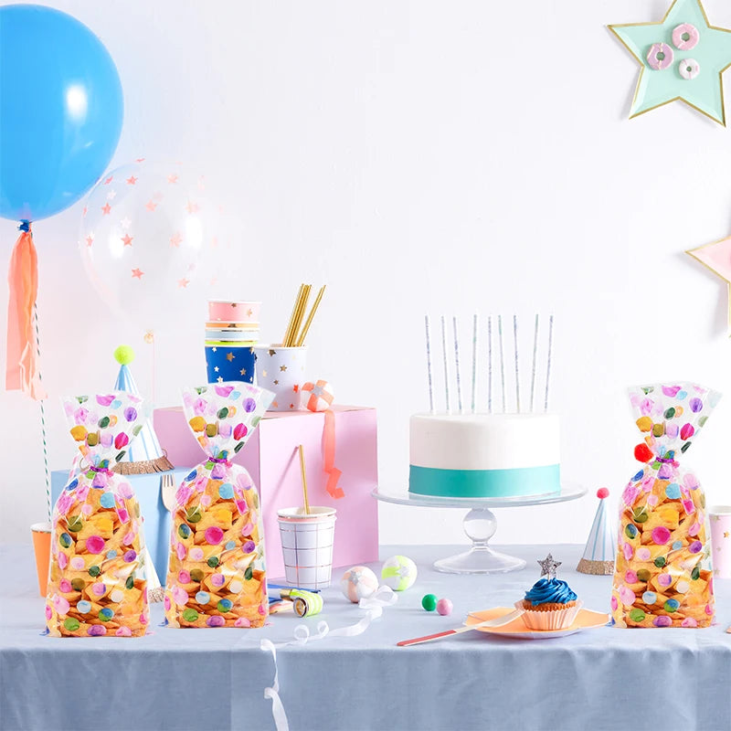 25/50pcs Rainbow Polka Dot Candy Cookie Bag Birthday Party Biscuit Gift Packaging Cellophane Bags Wedding Baby Shower Supplies
