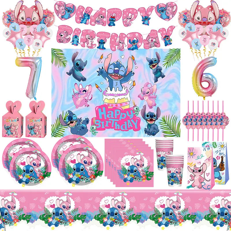 Stitch Birthday Party Supplies Stitch Tableware Set Balloons Backdrop Banner Plates Napkins Tablecloth Birthday Theme Stitch