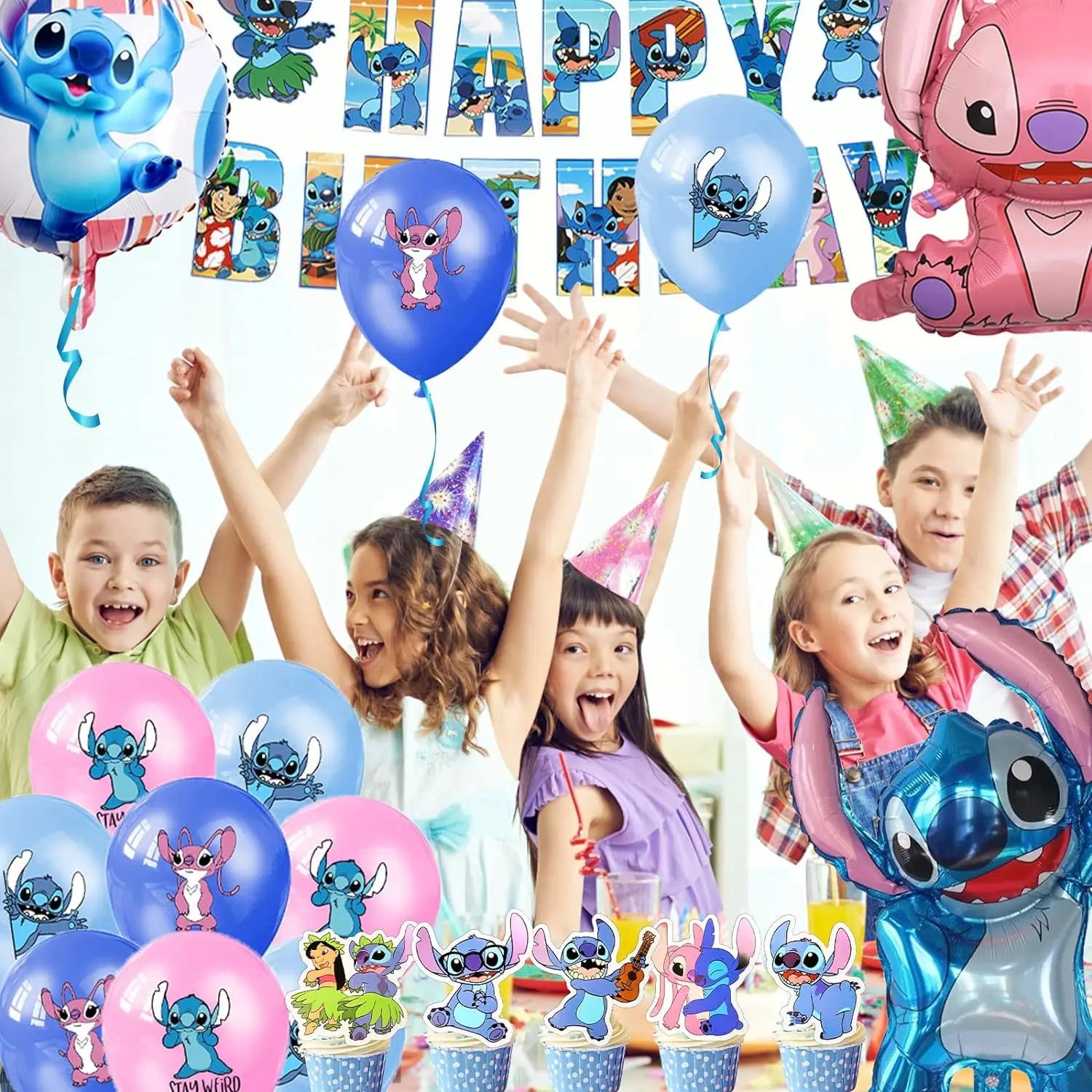 Lilo & Stitch Cartoon Anime Theme Birthday Scene Decoration Supplies Party Decorations,Banners,Balloons,Flag Pulling Party Set
