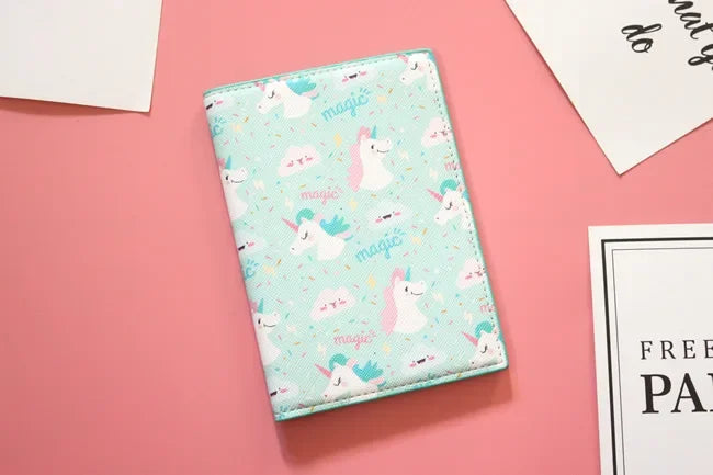Lovely unicorn girl travel abroad passport bag protective cover waterproof  credit card holder minimalist wallet card wallet