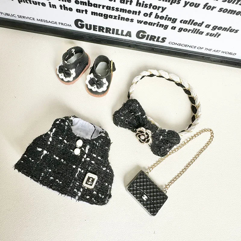 Cute 17cm Labubu Idol Doll Outfit Camellia Dress Bag Shoes Set The Monster Sitting Party Collection Mini DIY