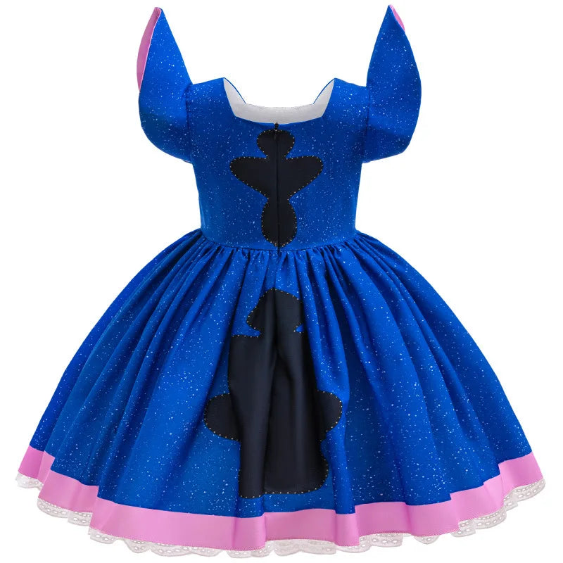 Cartoon Lilo Stitch Cosplay Costume Girls Stitch Blue Dress Birthday Halloween Party Costume