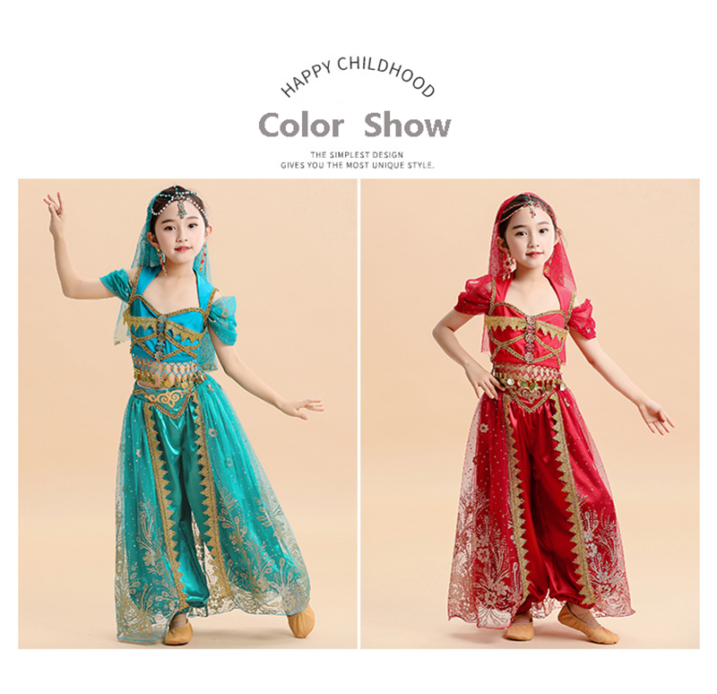  Kids India Princess Belly Dance Set Oriental Indian Dance Sari Girl Performance Costume Bollywood Children Stage Outfit