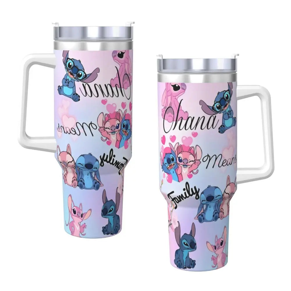 Stainless Steel Tumbler   Stitch Mugs Cup With Straws Travel Cold and Hot Water Bottle Heat Preservation 40oz Thermal Mug