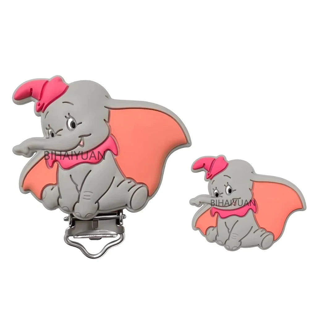 2pcs one set Moana Simba Dumbo marie cat Stitch 101dog Silicone clip Focal Beads Pacifier Chain Clips Toy Jewelry Accessories