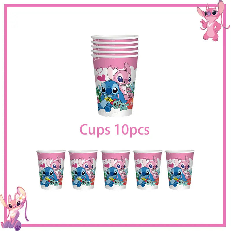 Pink Lilo Stitch Birthday Party Decoration Stitch And Angel Birthday Party Decorations Tableware Plates Balloons Girls Toy Gifts