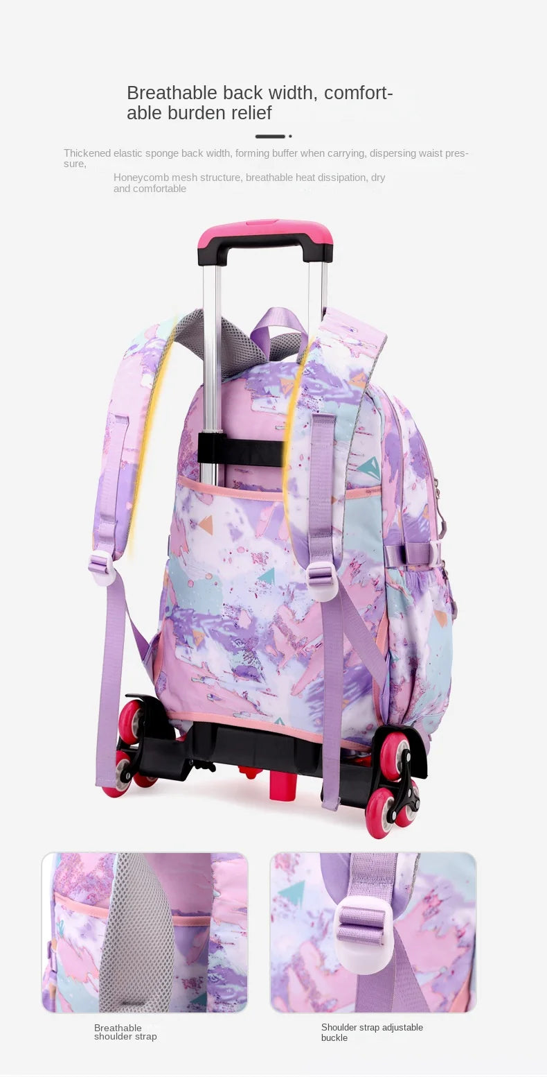Kids School Backpack with Wheels Rolling Backpack for Girls Student Wheeled Backpack Trolley School Bag Travel Trolley Luggage