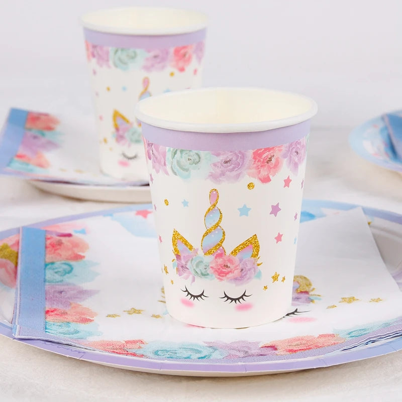 Unicorn Birthday Party Decoration Unicorn Tableware Paper Plates Cups Napkins Toys for Kids Birthday Party Baby Shower Girl