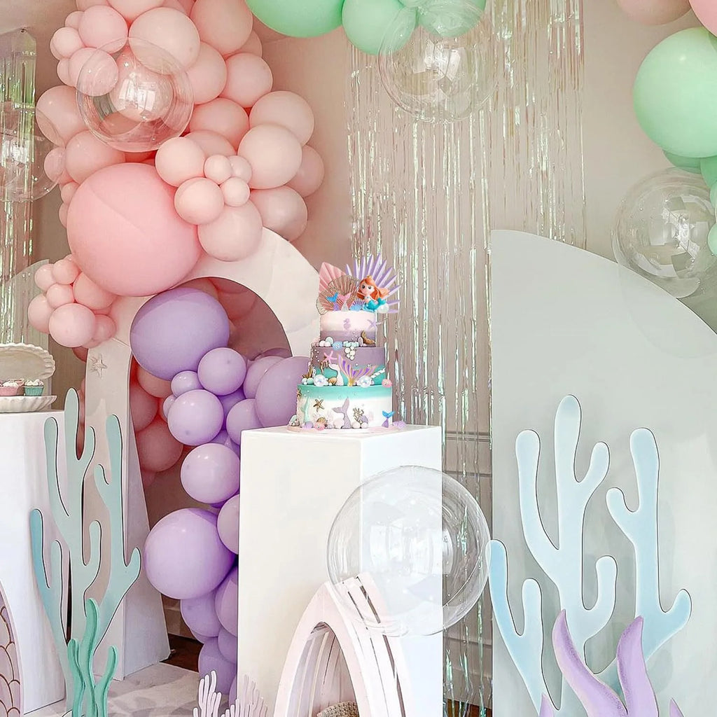 Mermaid Cake Topper Big Mermaid Tails Seaweed Bubbles Shells and Golden Ginkgo Leaves Cake Set for Mermaid Cake Decorations