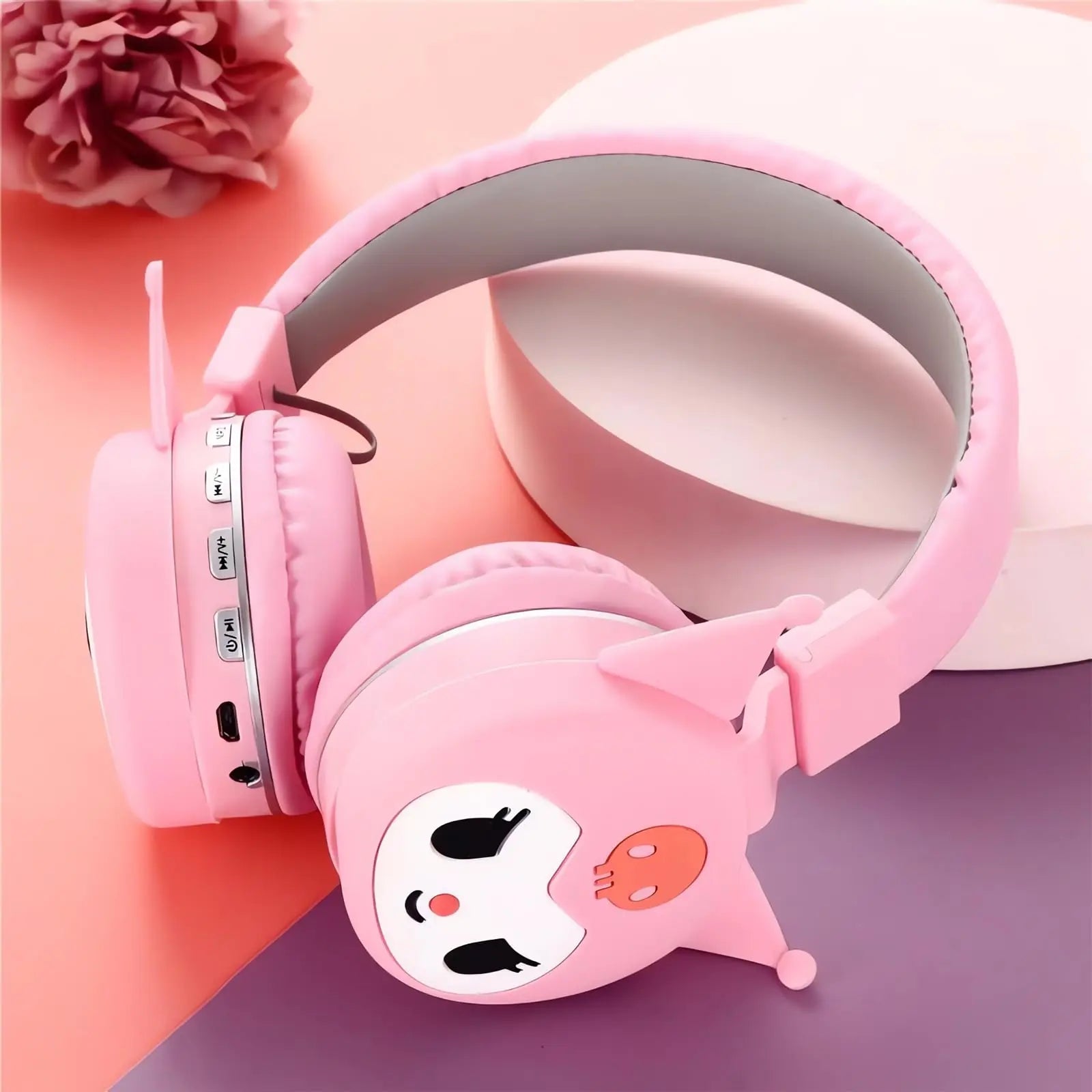 Sanrio Bluetooth Headphone Hello Kitty Wireless Headsets Cartoon Mic Foldable Lightweight Earphone for Phones Laptop Gift Pink