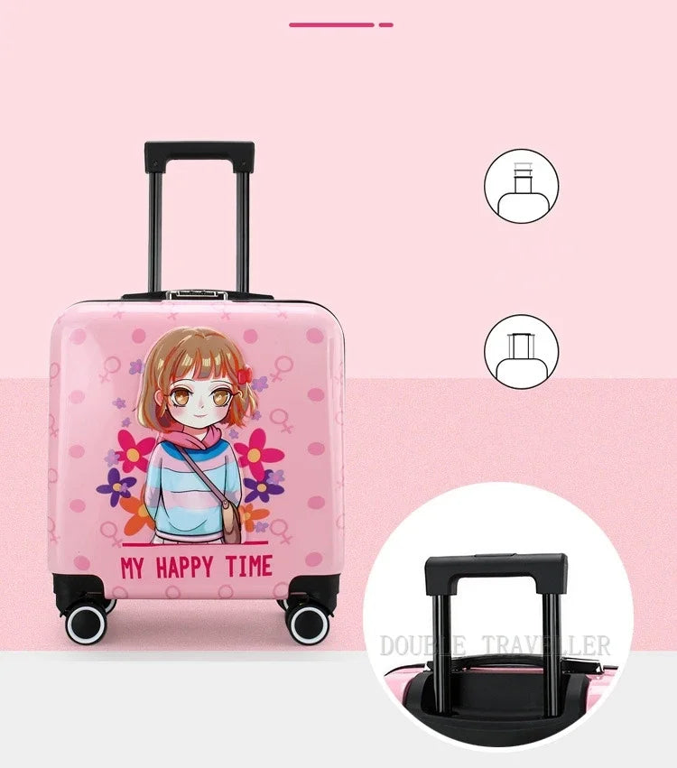 New cartoon kids travel suitcase on wheels,carry on cabin trolley luggage bag,girls rolling luggage case,children gift,suitcase