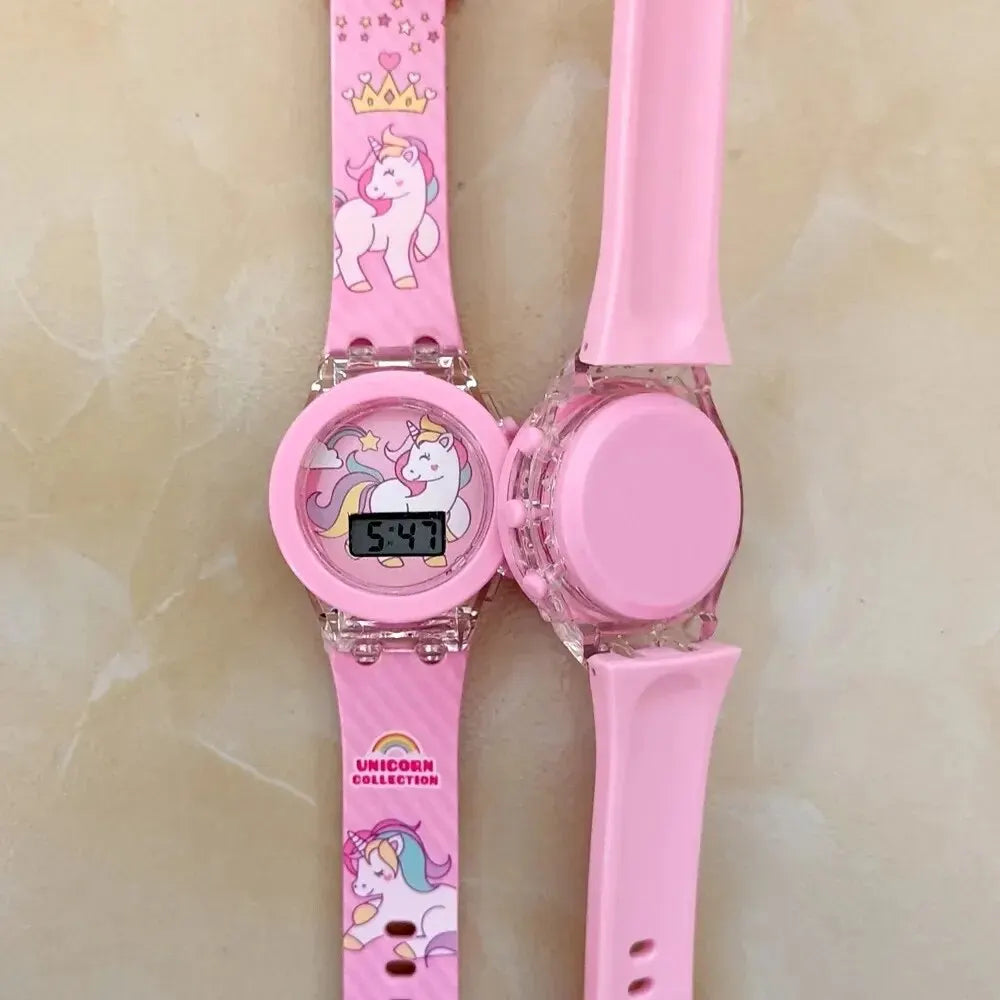 Kids Watch Luminous Color Sports Electronic Watches Children Alarm Clock Cartoon Unicorn Flash Birthday Party Girls Gift Student