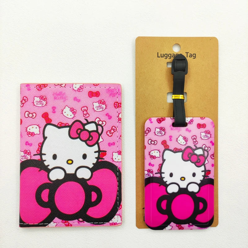 1Set Hello Kitty Passport Cover and Luggage Tags Travel Passport Holder Baggage Tag Girls Business ID Card Holder Luggage Label