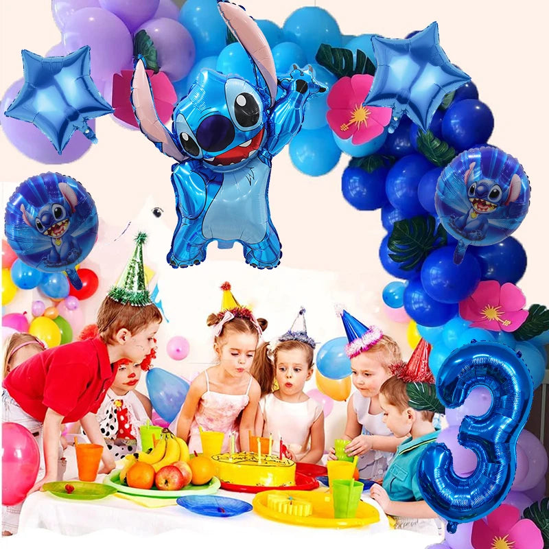 6 Pcs Blue Stitch Foil Balloons Set Digit 1-9 Years Old Balloons Cartoon Stitch Themed Baby Shower Kids Birhday Party Decoraions