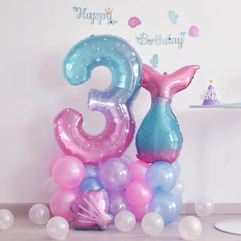 40inch Gradient Number 0-9 Foil Balloon Unicorn Mermaid Theme 1 2 3 4 5th Birthday Party Candy Color Number Foil Balloons