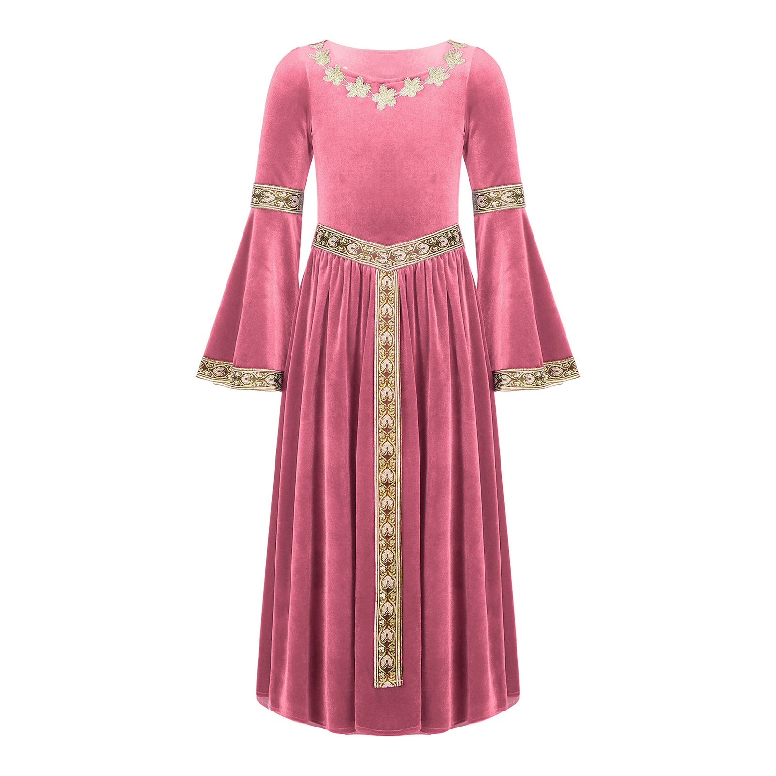 Kids Girls Medieval Renaissance Princess Costume Velvet Long Flare Sleeve Vintage Dress Gown Carnival Party Cosplay Dress Up