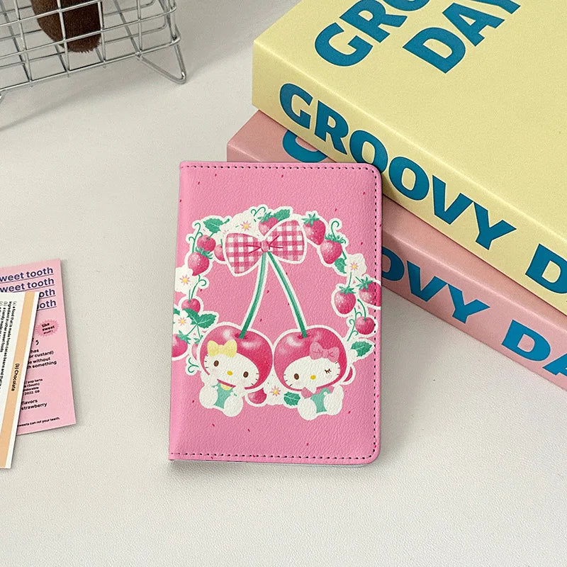 Sanrio Hello Kitty Travel Passport Cover Women Girls Passport Credit Card Holder PU Cartoon Organizer Case Passport Wallet Gift