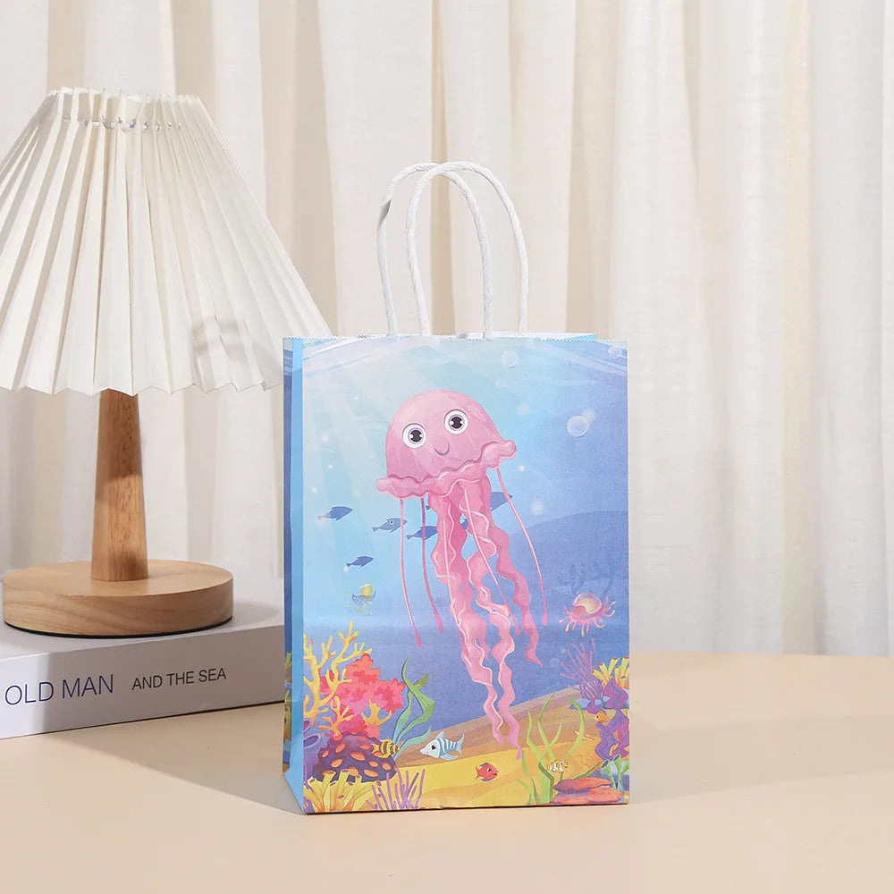 6Pcs Cartoon Ocean Theme Paper Gift Packing Bags Mermaid Shell Candy Cookie Bag for Girl Birthday Baby Shower Party Decoration
