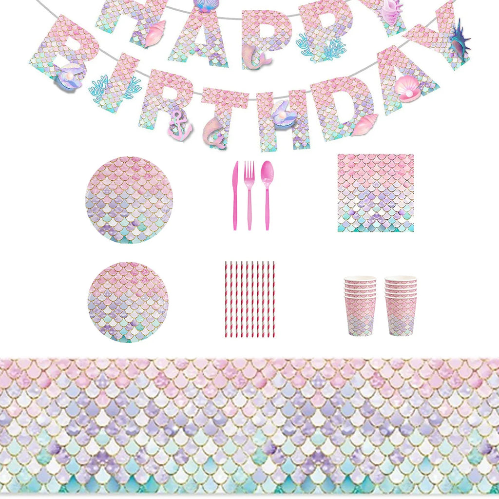 Mermaid Birthday Party Decorations Balloon Tableware Tablecloth Hanging Banner Party Decorations For Child Favors Supplies Kit