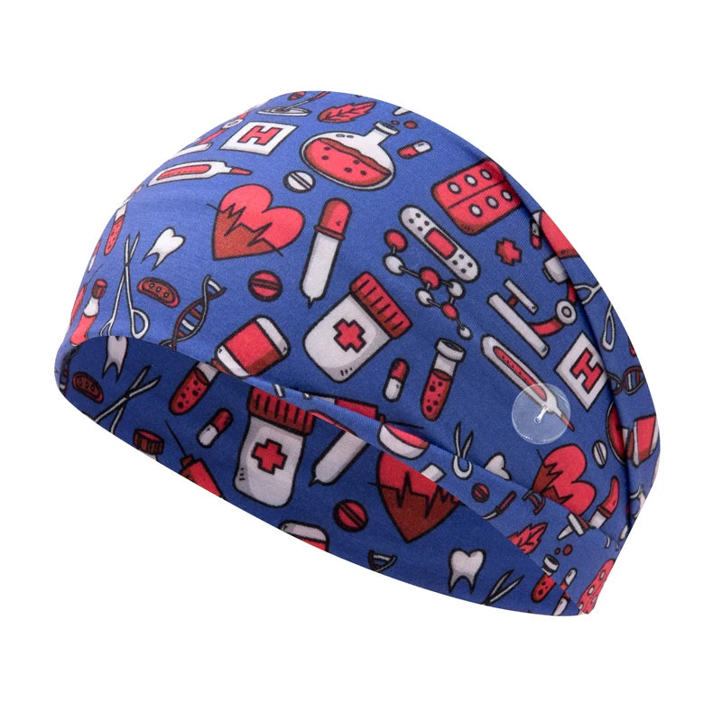 Medical Headband For Girl Buttons Hairbands Women Hair Band Printed Bandanas cute Headband Sweat -absorbing Turbans Elastic