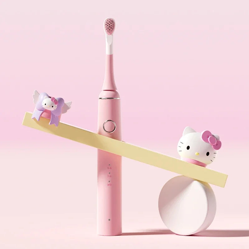 Kawaii Sanrio HelloKitty Electric Toothbrush Cute Anime Soft Hair Travel Portable Fiber Toothbrush Girl Oral Care Cleaning Brush