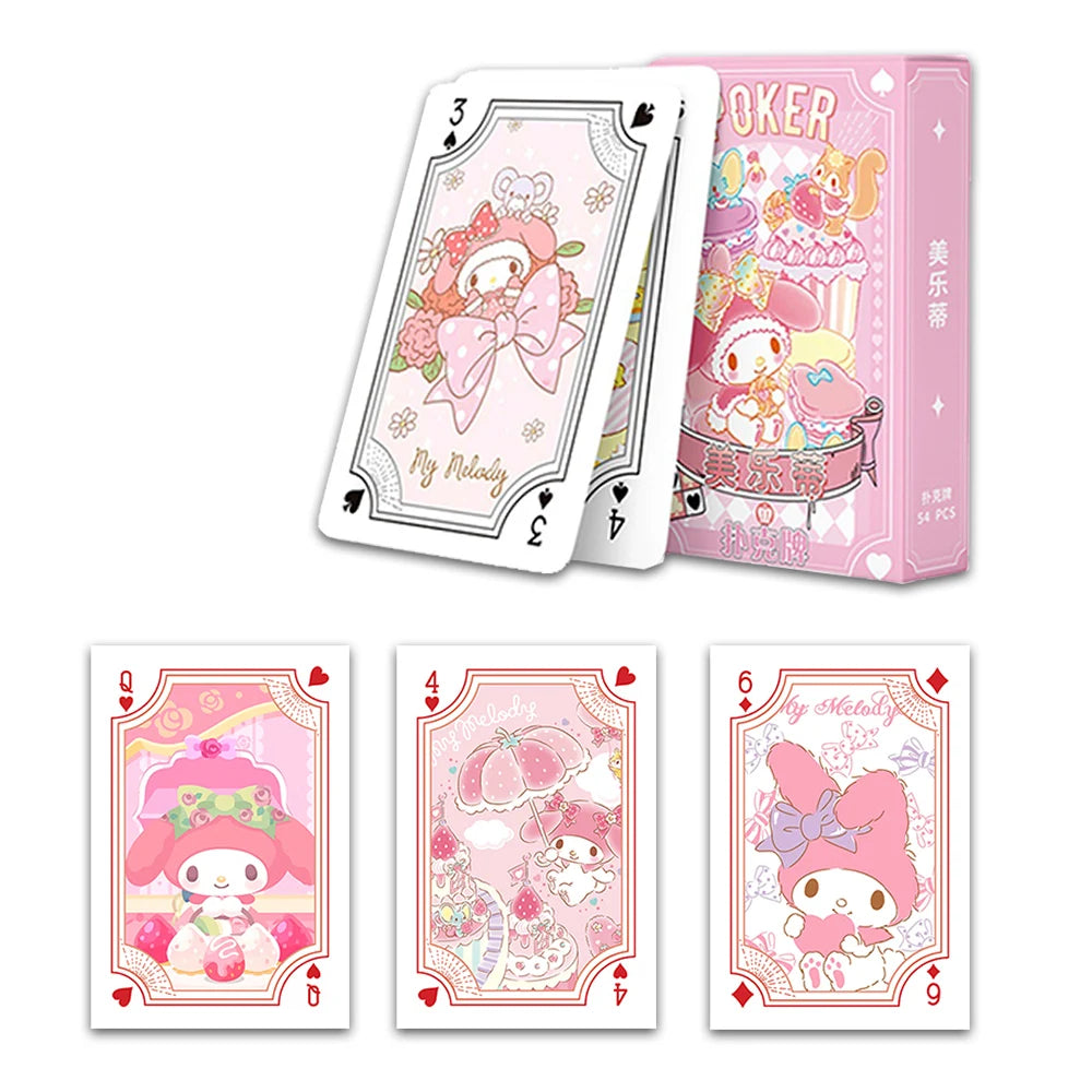 Kawaii Sanrio Poker Playing Cards Board Games Cartoon Hello Kitty Kuromi Cinnamoroll Melody Pompompurin Kids Toys Deck Card Gift